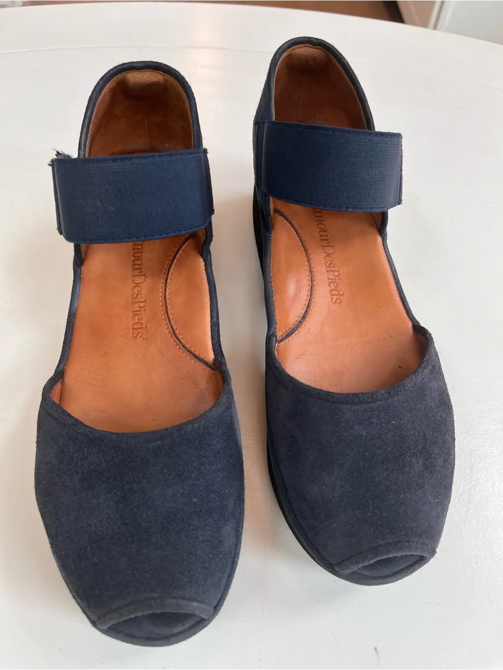 L’AmourDesPieds Women’s Navy Suede Mary Jane Slip-On Shoes with Velcro Strap